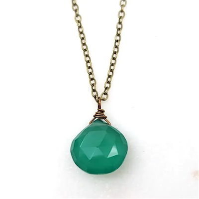 Emerald Green Chalcedony Teardrop Pendant