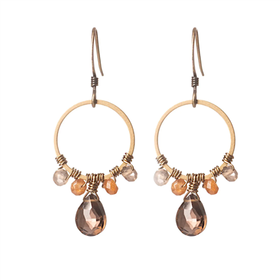 Smoky Quartz & Jade Beaded Hoop Earrings