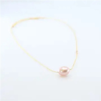 Solo Pink Rice Pearl Necklace-Gold Filled