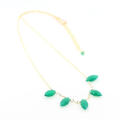 5 Stone Gold Filled Necklace- Green Onyx