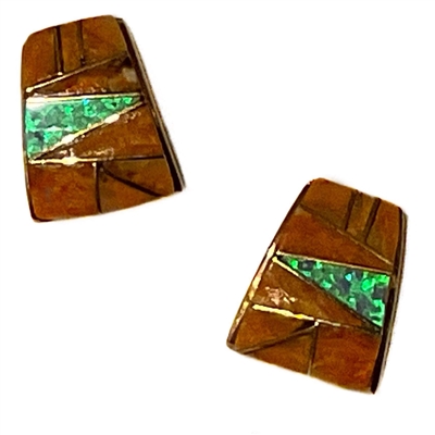 Bronze Post Earrings- Spiny Oyster & Opal Inlay