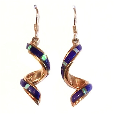 Bronze Dangle Earrings- Lapis & Opal Inlay