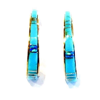 Bronze Post Earrings- Turquoise & Opal Inlay