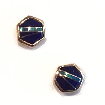 Bronze Post Earrings- Lapis & Opal Inlay