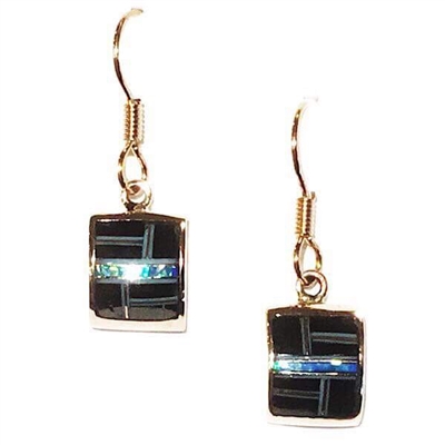 Bronze Dangle Earrings-Black Onyx & Opal Inlay