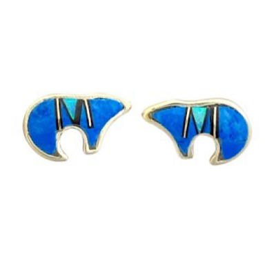 Sterling Silver Post Earrings- Zuni Bear-Denim Lapis