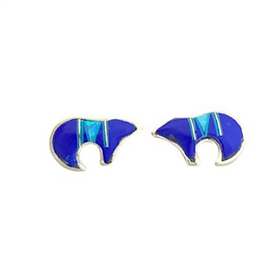 Sterling Silver Post Earrings- Zuni Bear-Lapis