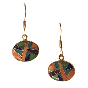 Bronze Dangle Earrings- Multi Stone & Opal Inlay