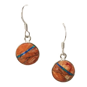 Bronze Dangle Earrings- Spiny Oyster & Opal Inlay