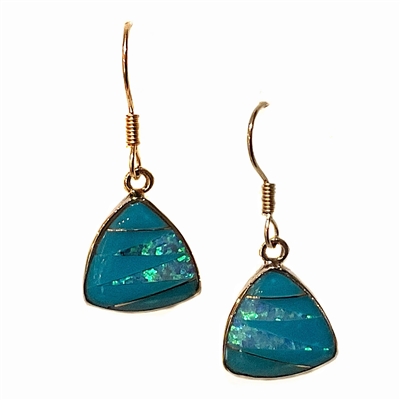 Bronze Dangle Earrings- Turquoise & Opal Inlay