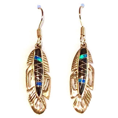 Bronze Dangle Earrings- Black Onyx & Opal Inlay