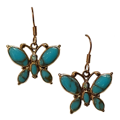 Inlay Dangle Earrings- Butterfly- Turquoise