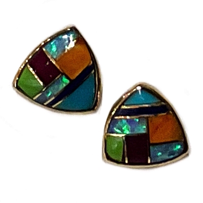 Bronze Post Earrings- Multi Stone & Opal Inlay