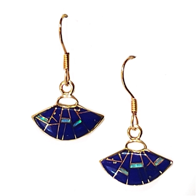 Bronze & Lapis Inlay Drop Earrings- Petite Fan