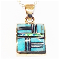 Bronze Pendant/Necklace- Turquoise & Opal Inlay