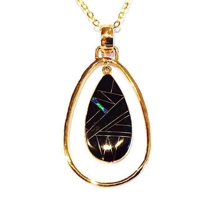 Bronze Pendant/Necklace- Black Onyx & Opal Inlay