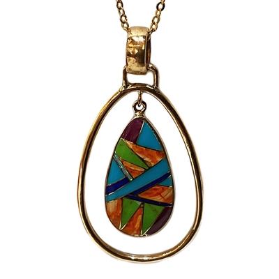 Bronze Pendant/Necklace- Multi Stone & Opal Inlay