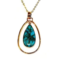 Bronze Pendant/Necklace- Turquoise & Opal Inlay