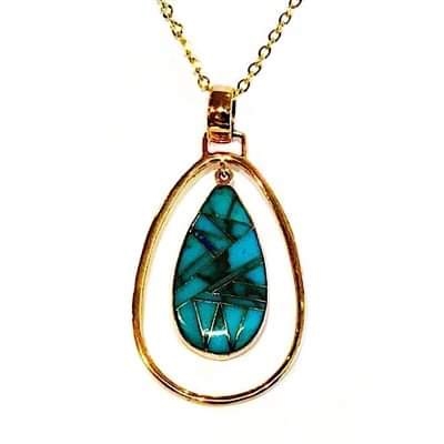 Bronze Pendant/Necklace- Turquoise & Opal Inlay