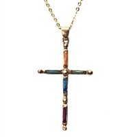 Bronze Cross Pendant/Necklace- Multi Stone Inlay