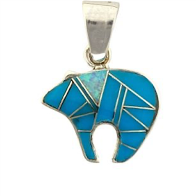 Sterling  Silver Pendant-Zuni Bear- Turquoise