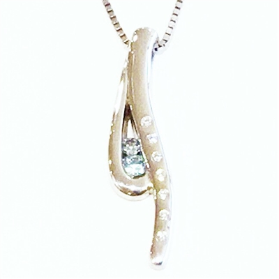 Sterling Silver Pendant-  Aquamarine &  Diamonds