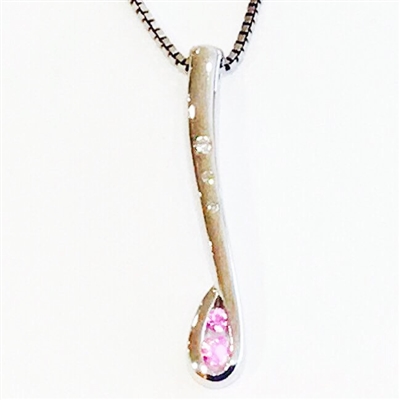 Sterling Silver Pendant-  Pink Sapphire & Diamond