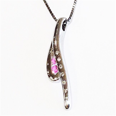 Sterling Silver Pendant-  Pink Sapphire & Diamond