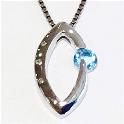 Sterling Silver Pendant-  Blue Topaz &  Diamonds