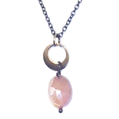 Peach Moonstone Crescent Pendant Necklace