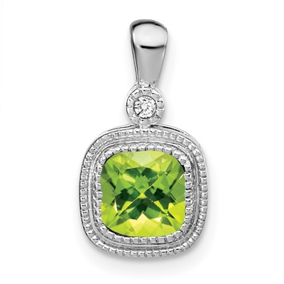 14k White Gold Pendant- Peridot & Diamond