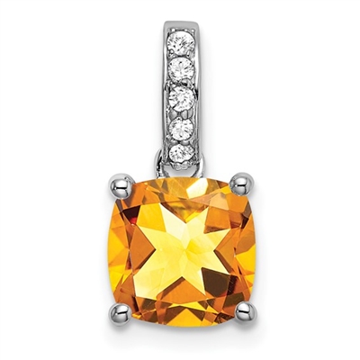 14k White Gold Pendant- Citrine & Diamond