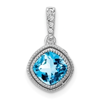 14k White Gold Pendant- Swiss Blue Topaz & Diamond