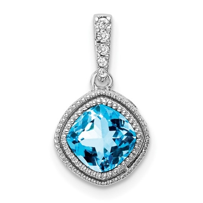 14k White Gold Pendant- Swiss Blue Topaz & Diamond