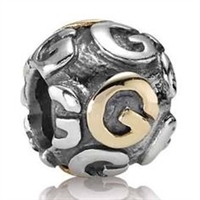 Authentic Pandora Initial Bead-"G" w/14k Gold Accents-RETIRED