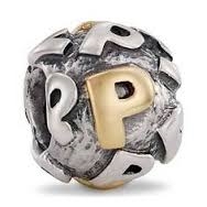 Authentic Pandora Initial Bead-"P" w/14k Gold Accents-RETIRED