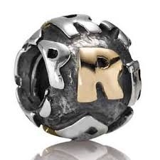 Authentic Pandora Initial Bead-"R" w/14k Gold Accents-RETIRED