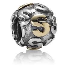 Authentic Pandora Initial Bead-"S" w/14k Gold Accents-RETIRED