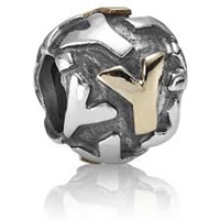 Authentic Pandora Initial Bead-"Y" w/14k Gold Accents-RETIRED