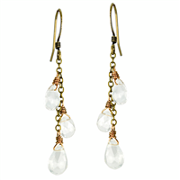 Triple Briolette Drop Earring- Clear Quartz