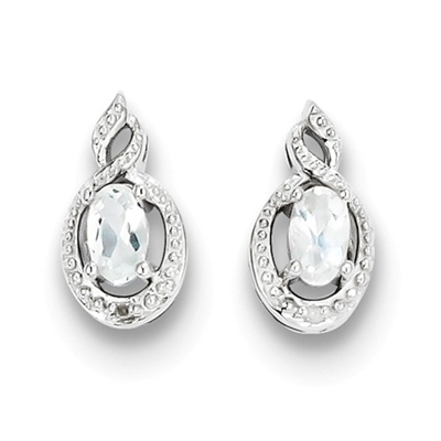Sterling Silver White Topaz & Diamond Post Earrings- Substitute April Birthstone