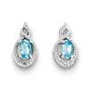 Sterling Silver Blue Topaz & Diamond Post Earrings- December Birthstone