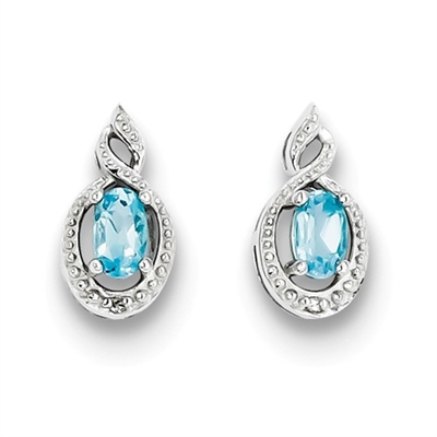 Sterling Silver Blue Topaz & Diamond Post Earrings- December Birthstone