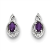 Sterling Silver Amethyst & Diamond Post Earrings-February Birthstone