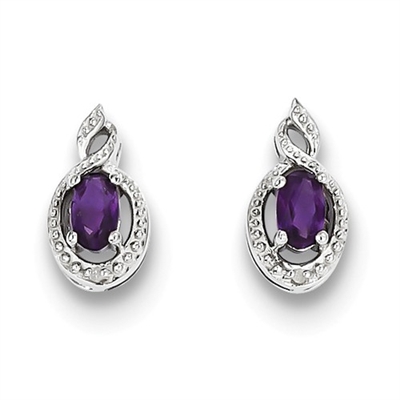 Sterling Silver Amethyst & Diamond Post Earrings-February Birthstone