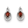 Sterling Silver Garnet & Diamond Post Earrings- January Birthstone