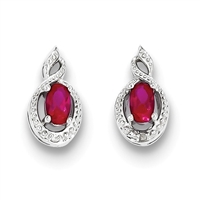 Sterling Silver Ruby & Diamond Post Earrings- July Birthstone