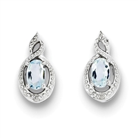 Sterling Silver Aquamarine & Diamond Post Earring- March Birthstone