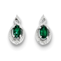 Sterling Silver Emerald & Diamond Post Earrings- May Birthstone