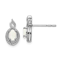 Sterling Silver Opal & Diamond Post Earrings-  October Birthstone